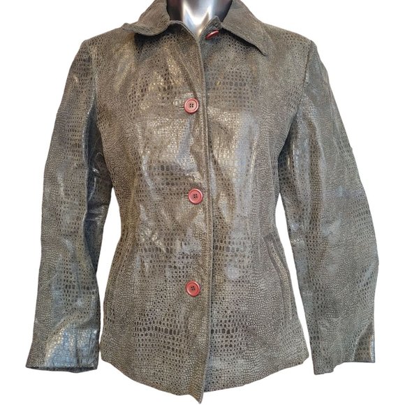 Lucid, LTD Women's Green/Brown Leather Button Up Jacket Large - Picture 1 of 4